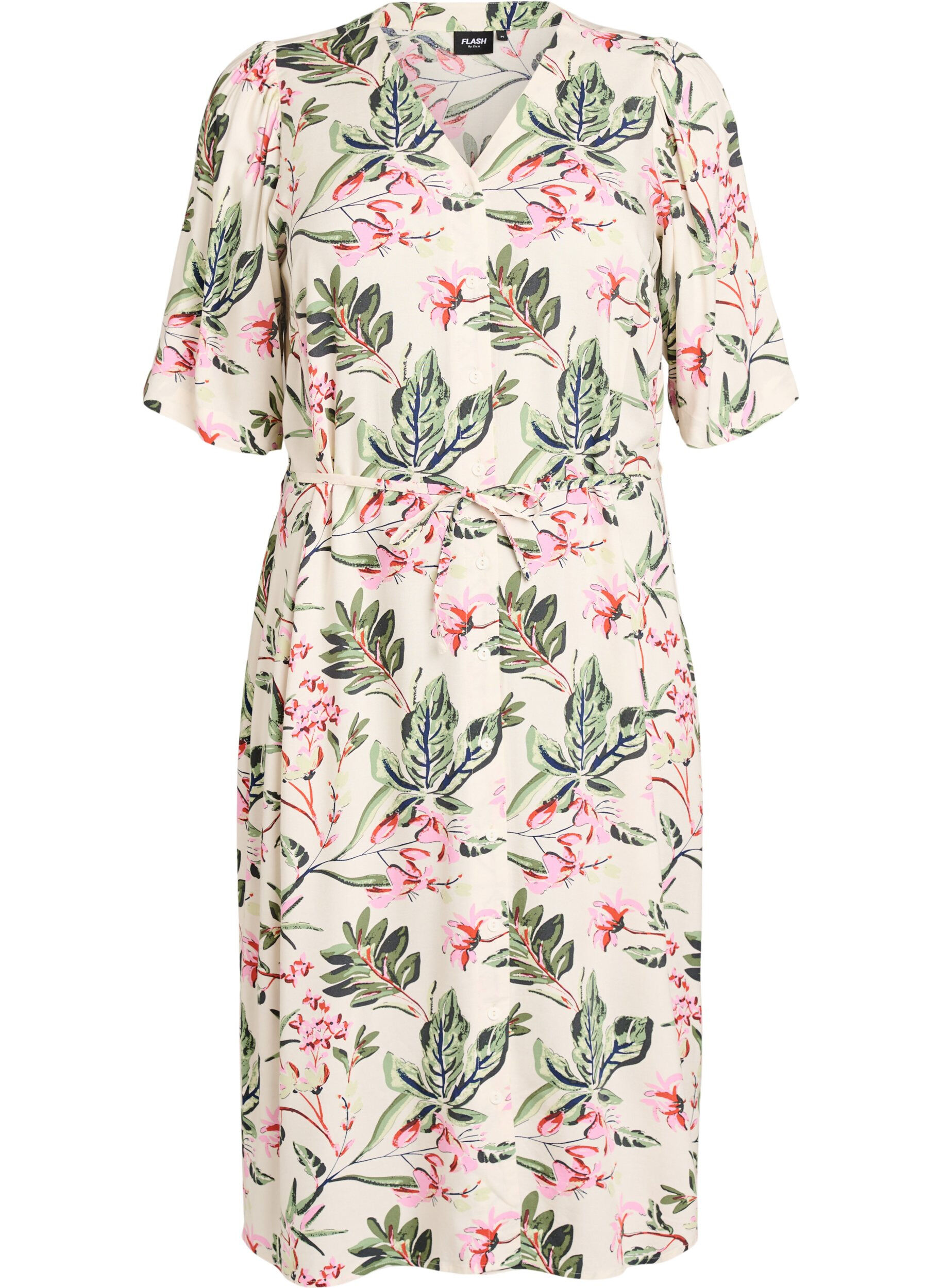 Midi dress with print and tie belt