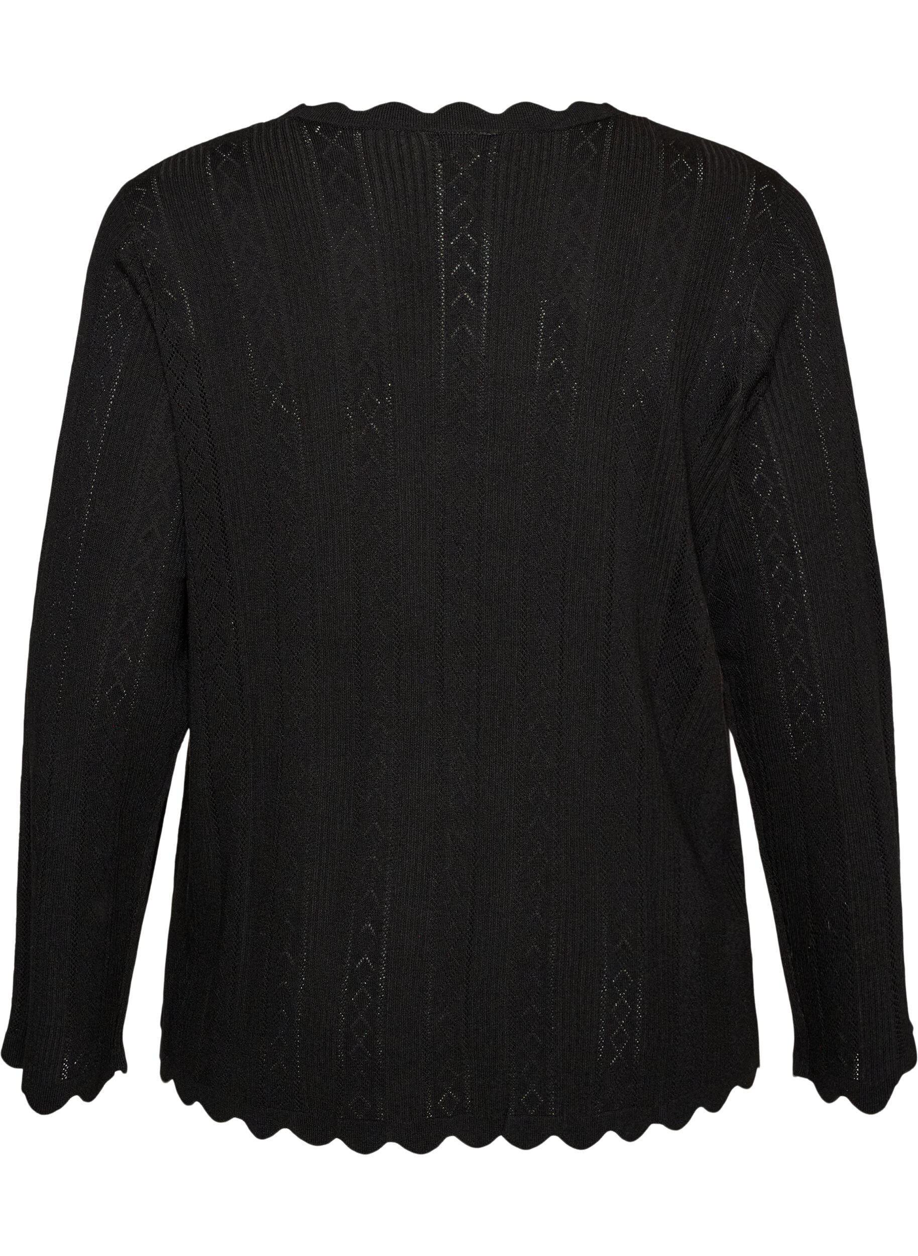 ZizzifashionCardigan with eyelet embroidery and wavy edges, Black, Packshot image number 1
