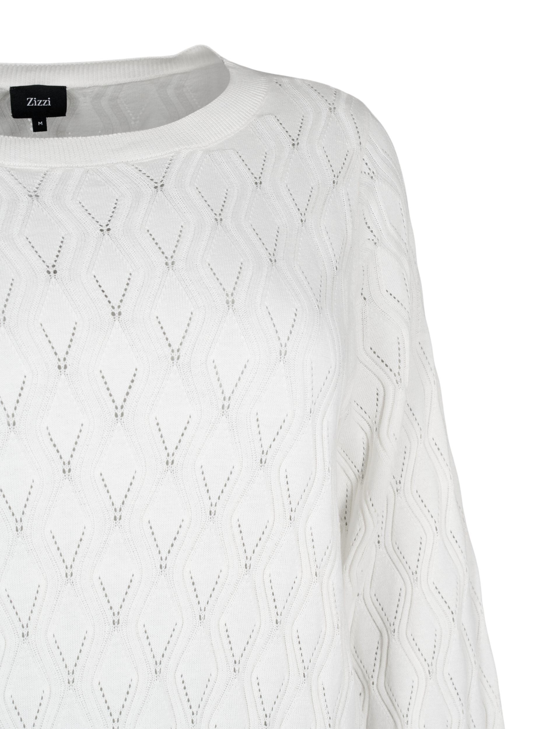 Zizzifashion Pullover with hole pattern and boat neck	, Cloud Dancer, Packshot image number 2