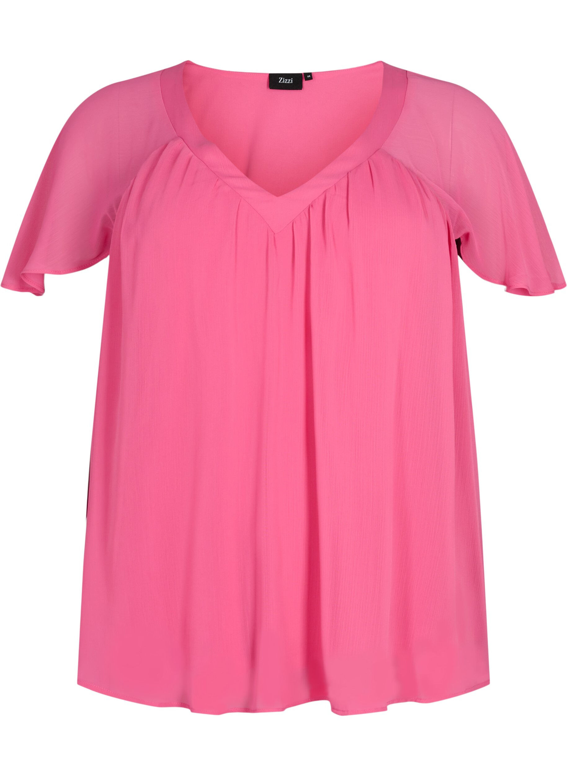 Zizzifashion  Plain top with batwing sleeves and V-neck, Shocking Pink, Packshot image number 0
