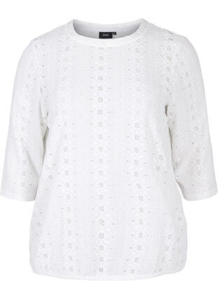 Blouse with embroidery anglaise and 1/2 sleeves, Bright White, Packshot image number 0
