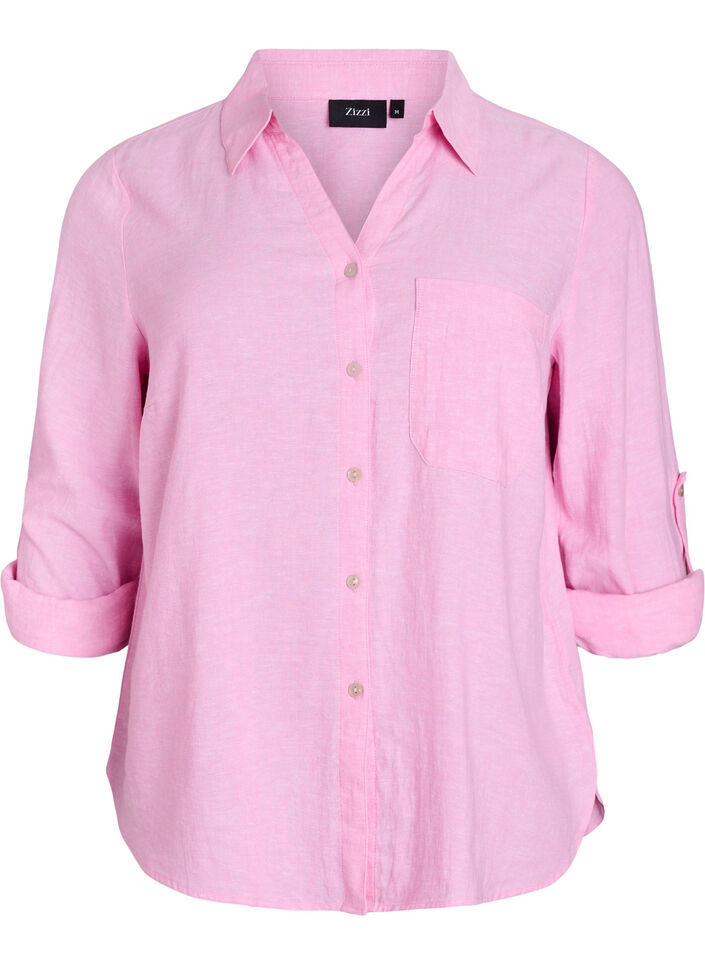 Shirt in linen and viscose with 3/4 sleeves, Pink, Packshot image number 0