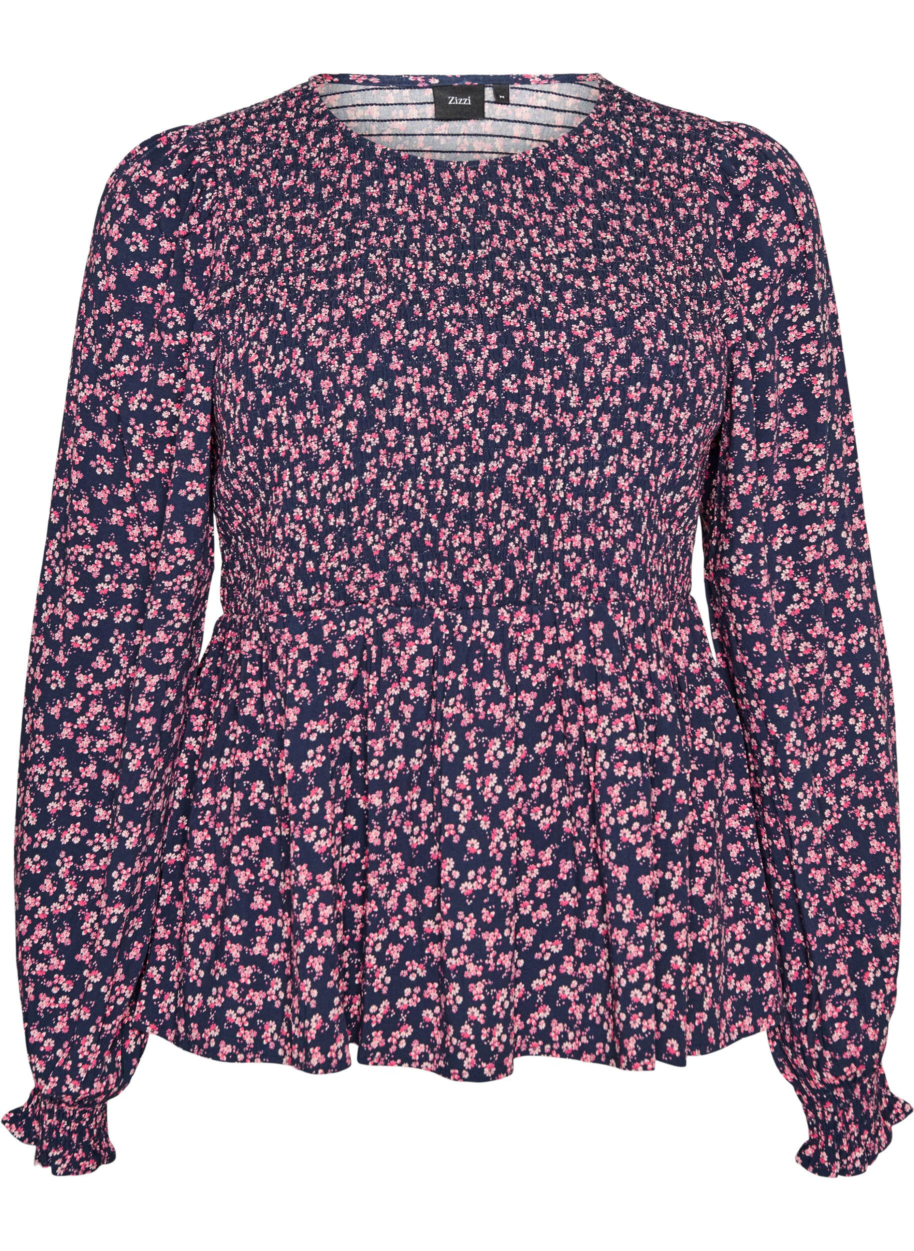 ZizzifashionBlouse with smocked top and floral print, Blue, Packshot image number 0
