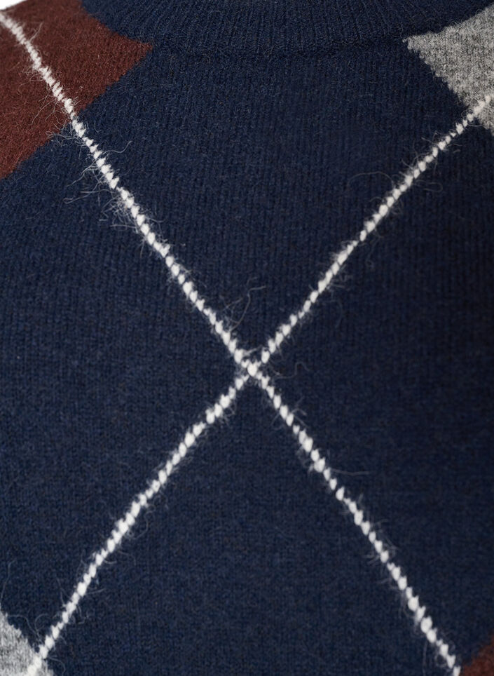 Knitted dress with large check pattern, Blue, Packshot