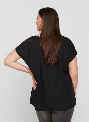 Short-sleeved blouse in viscose, Black, Model image number 1