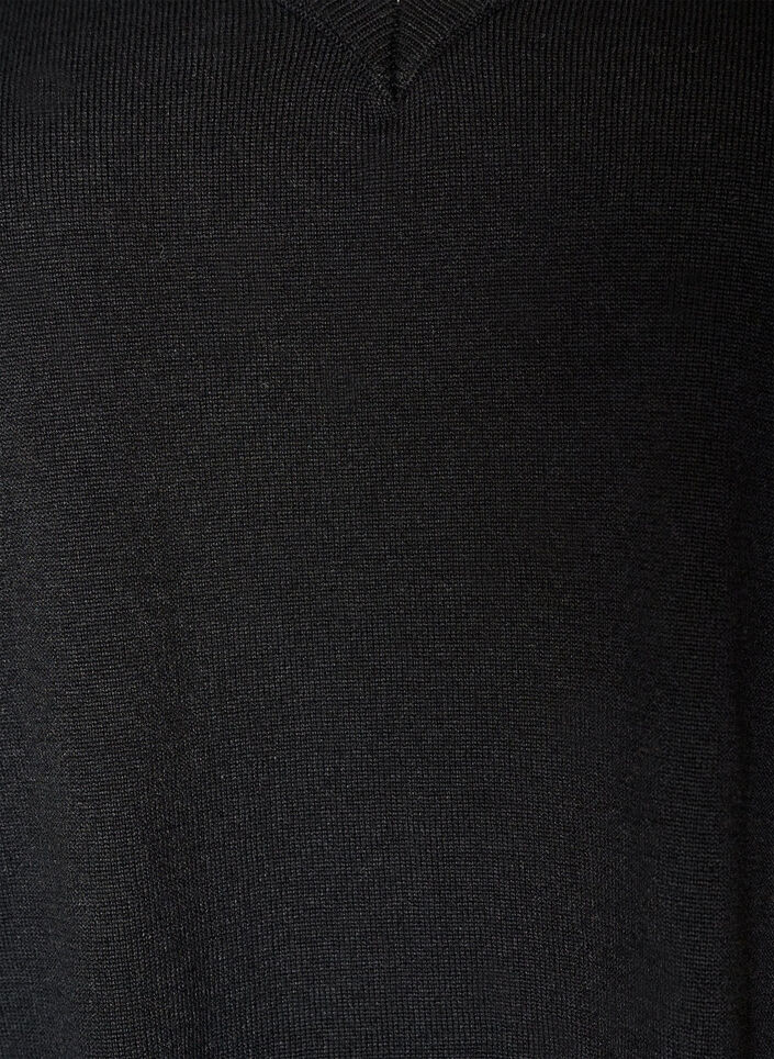 Knitted blouse with V-neck and lace trim, Black, Packshot image number 2