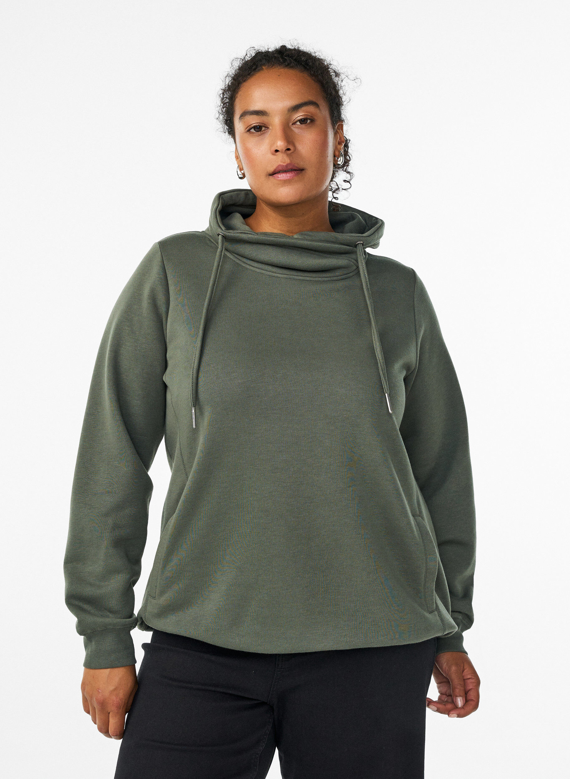 ZizzifashionSweatshirt with high collar and pockets, Green, Model image number 0