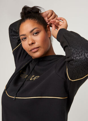 Hooded sweatshirt with print, Black, Model image number 2