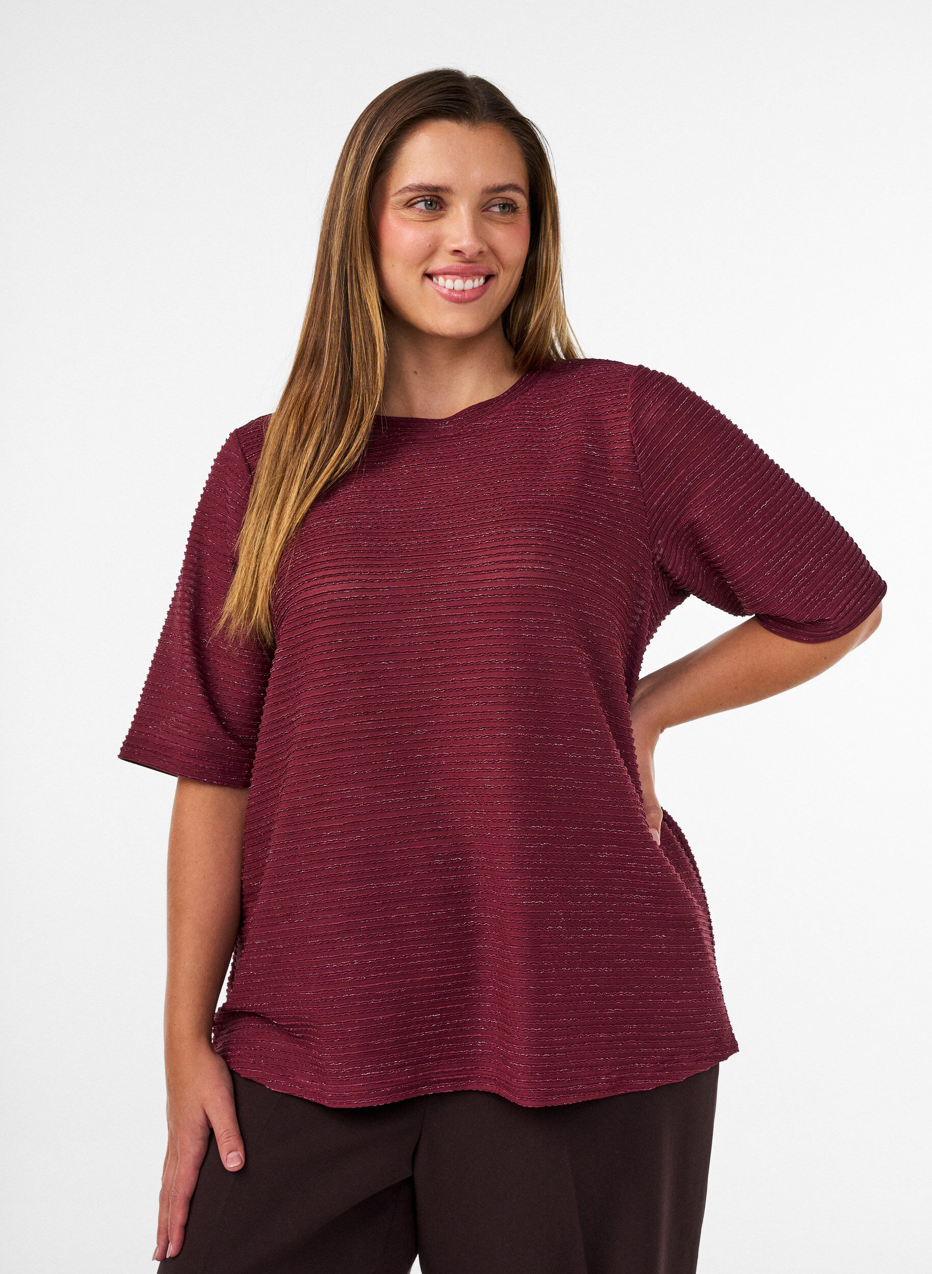 ZizzifashionBlouse with texture and glitter, Red, Model image number 0