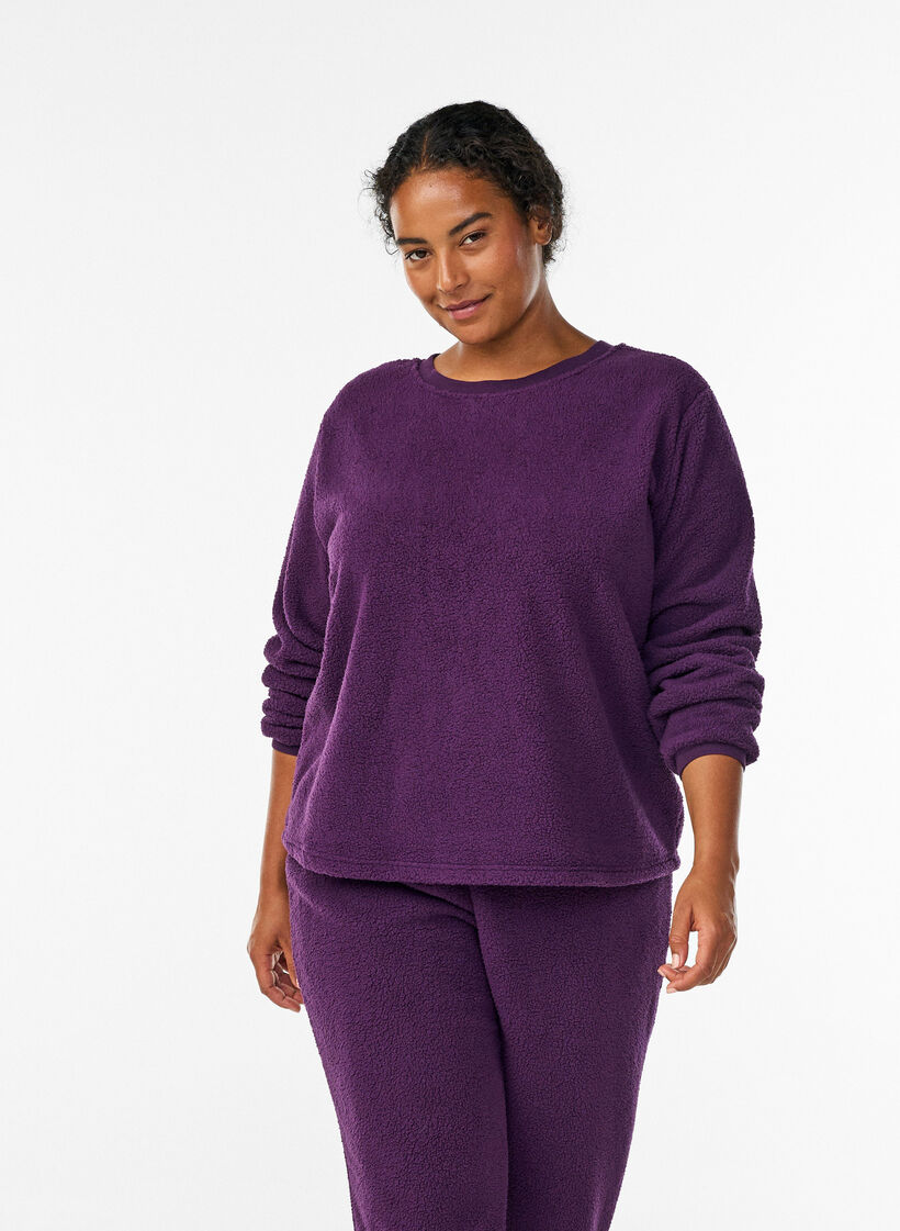 Soft teddy fleece sweater, Purple, Model image number 0