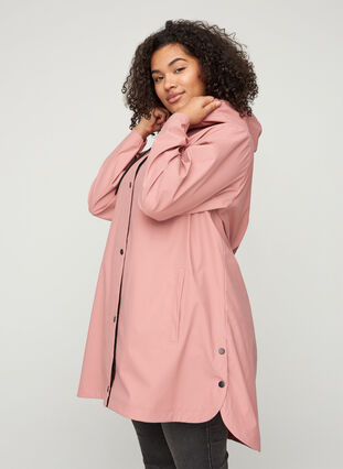 Rain coat with a hood and pockets, Ash Rose, Model image number 0