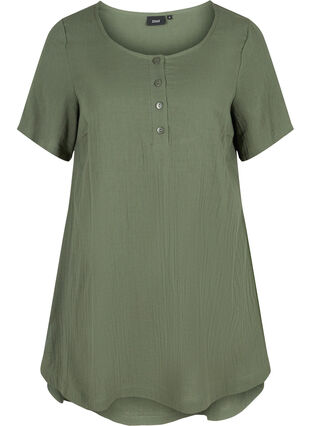 Short-sleeved cotton tunic, Thyme, Packshot image number 0
