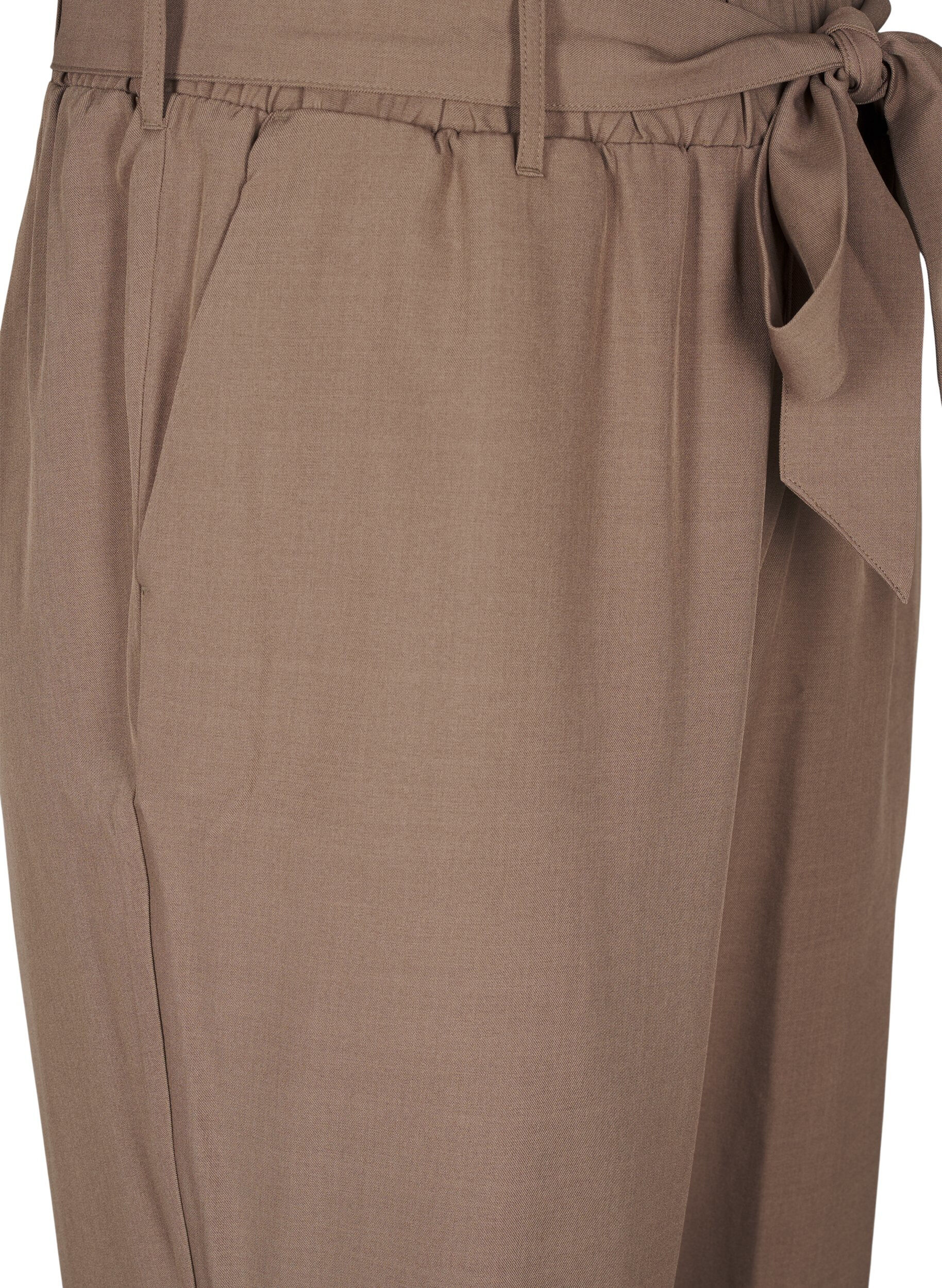 Zizzifashion High-waisted trousers with ruffles and a tie belt, Walnut Melange, Packshot image number 2