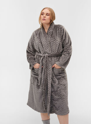 Long dressing gown with pockets, Dark Grey, Model image number 0
