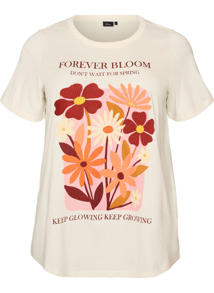 Cotton T-shirt with print, Vanilla, Packshot image number 0