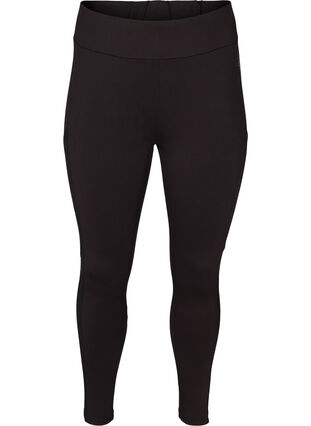 Cropped sports tights with mesh, Black, Packshot image number 0