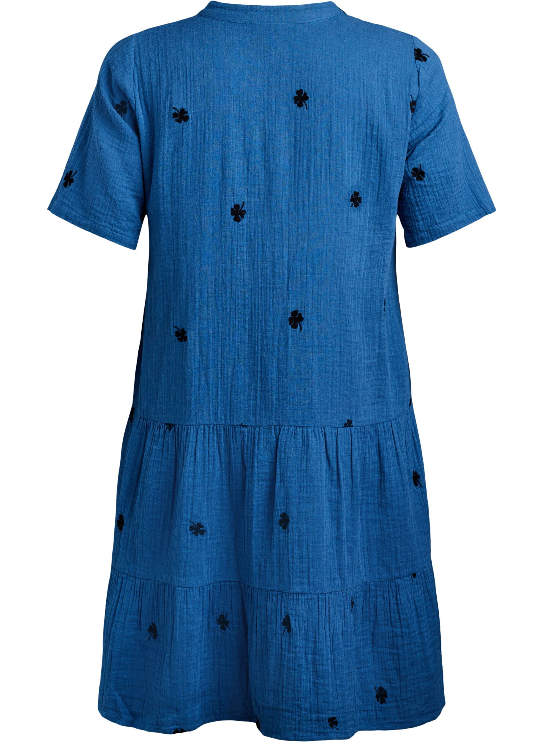 Zizzifashion Short dress in cotton muslin with a pattern, Blue, Packshot image number 1