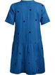 Short cotton muslin dress with embroidered flowers, Blue, Packshot image number 1