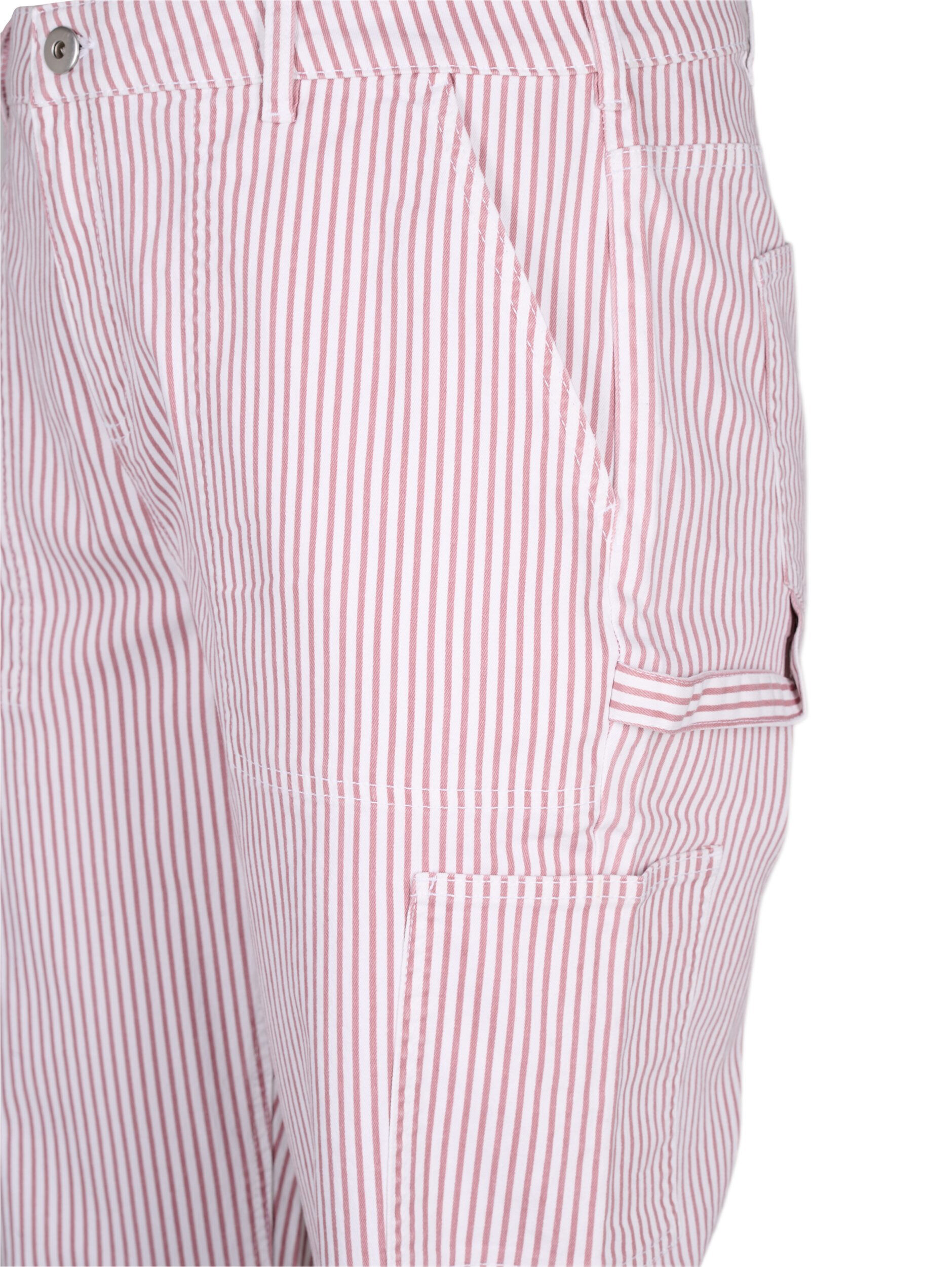 Zizzifashion Striped cargo jeans with a straight fit, Rose White Stripe, Packshot image number 2