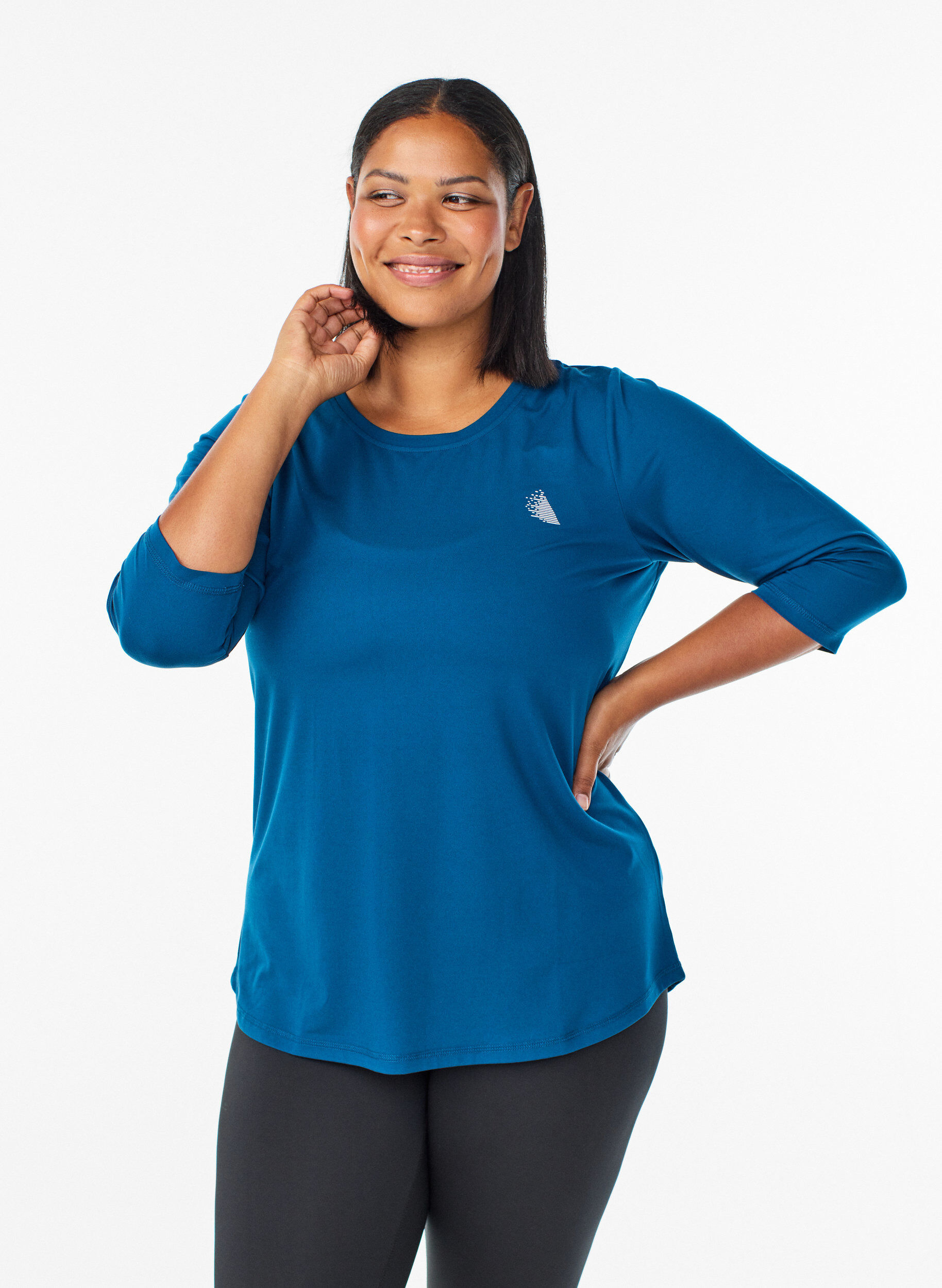 Workout top with 3/4 sleeves, Blue, Model