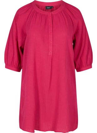 Cotton tunic with buttons and 3/4 sleeves, Sangria, Packshot image number 0