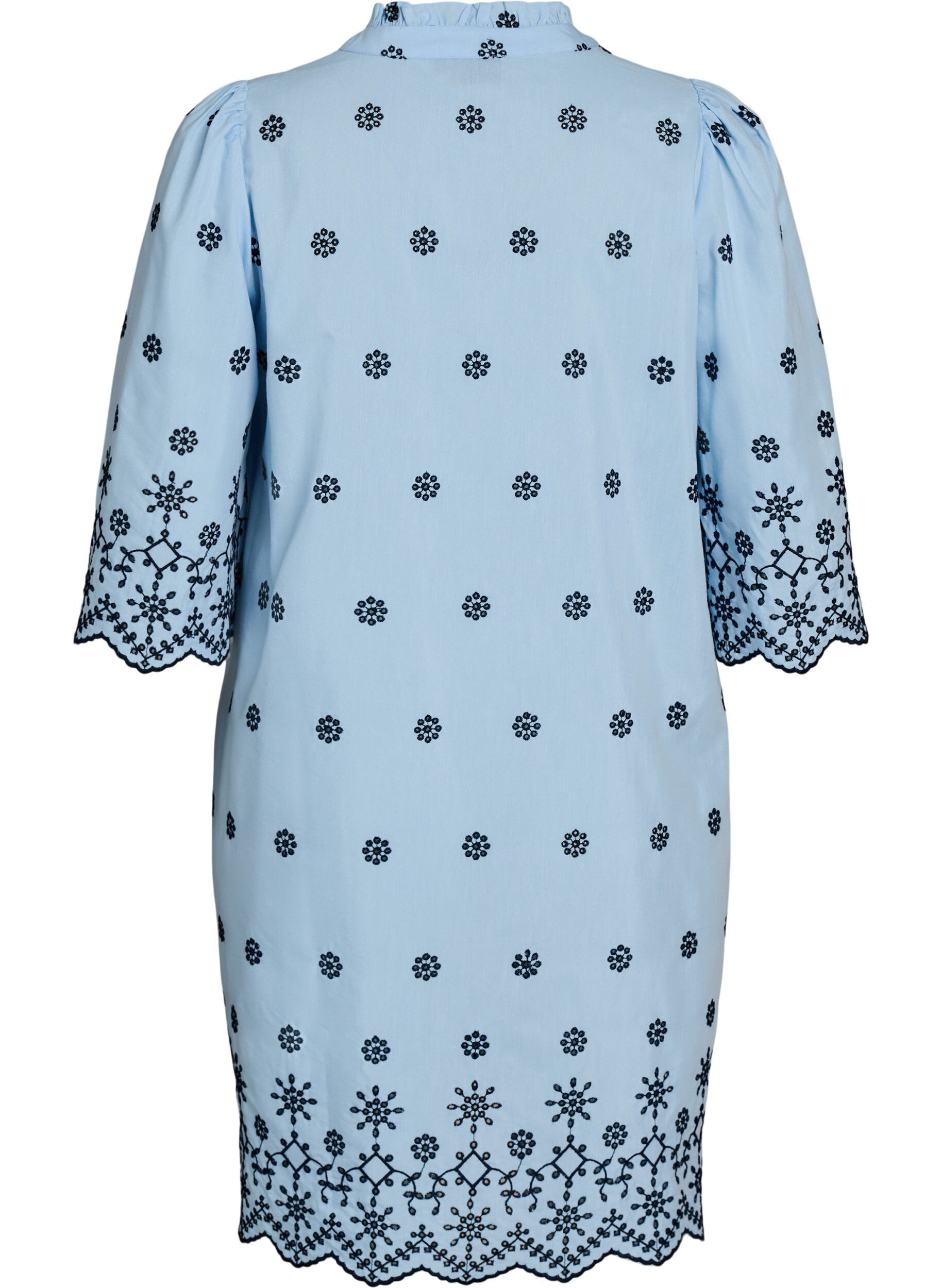 Zizzifashion Short dress with an embroidered pattern and 3/4 sleeves, Blue, Packshot image number 1