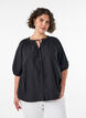 Shirt blouse with button fastening and tie-belt, Black, Model image number 0