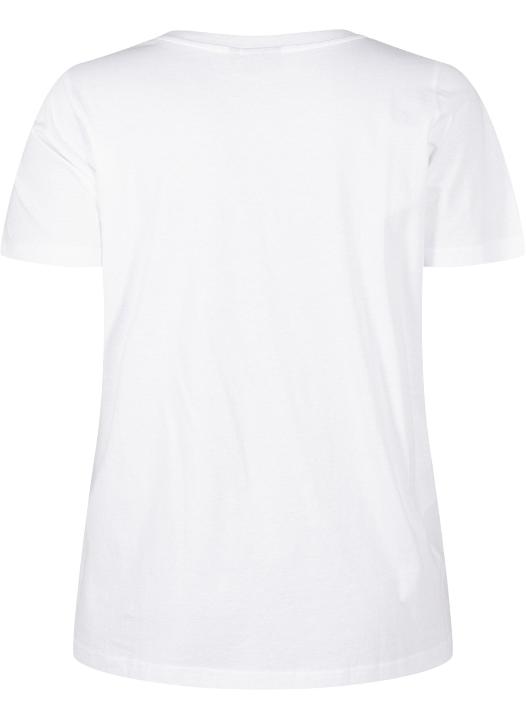Zizzifashion Cotton T-shirt with rhinestones, Bright White, Packshot image number 1