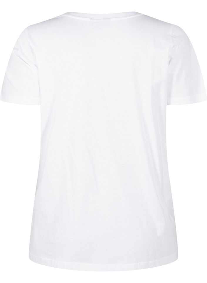 Cotton T-shirt with rhinestones, Bright White, Packshot image number 1
