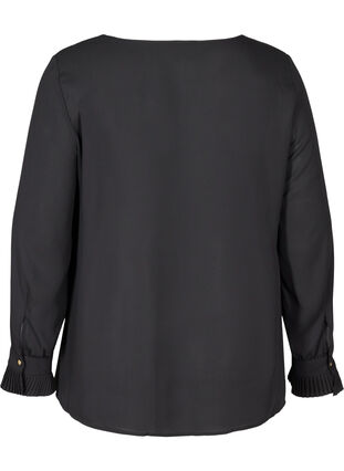 Long-sleeved plisse blouse, Black, Packshot image number 1
