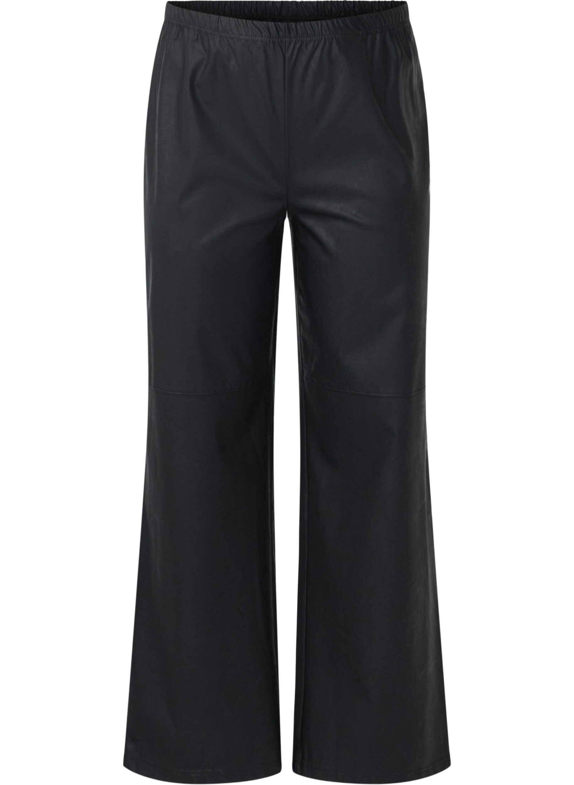 Zizzifashion Loose faux leather trousers with elasticated waistband, Black, Packshot image number 0