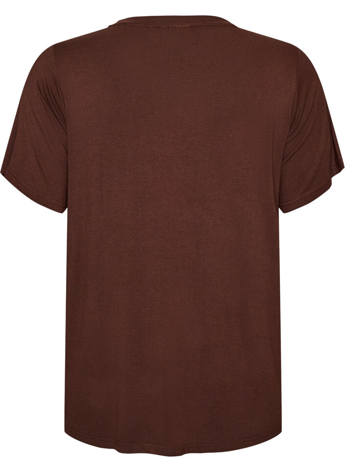 Viscose T-shirt with rhinestones, Brown, Packshot image number 1