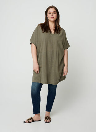 Short-sleeve cotton tunic, Ivy green, Model image number 2