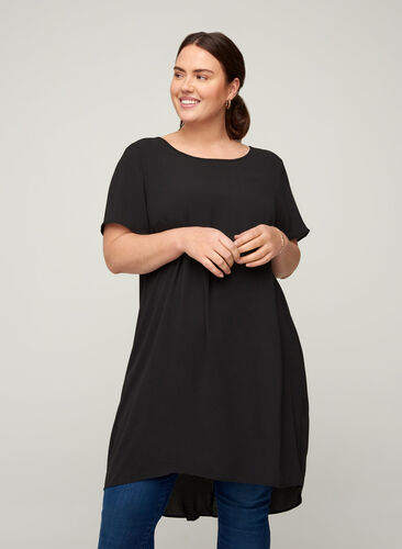 Short-sleeved tunic with a round neck, Black, Model image number 0