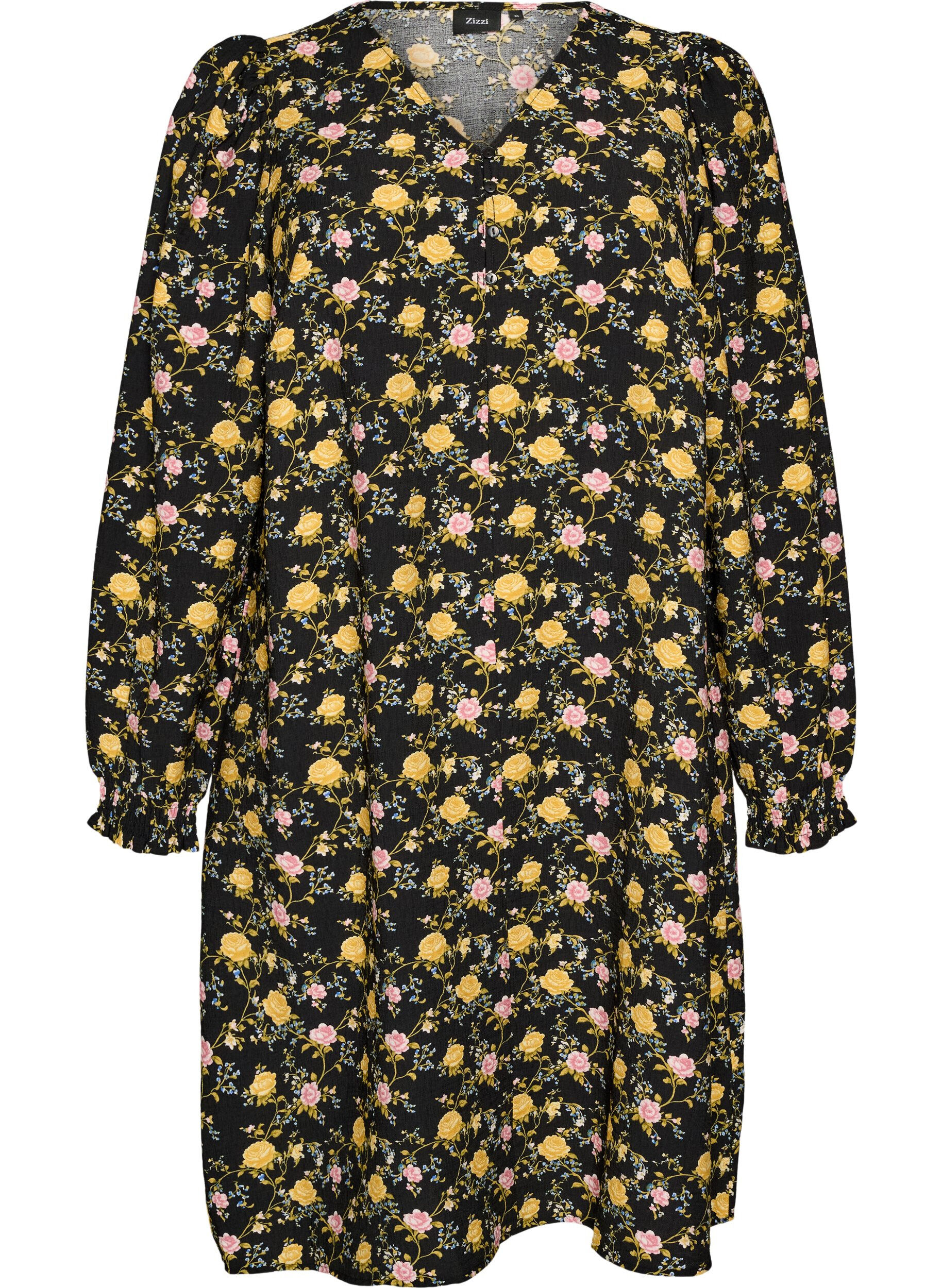 Patterned viscose dress with long sleeves