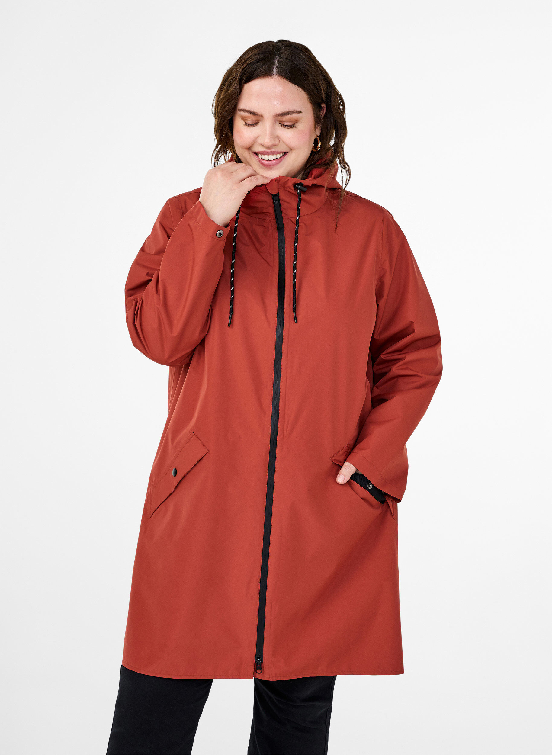 Zizzifashion Rain jacket with pockets and hood, Red, Model image number 0