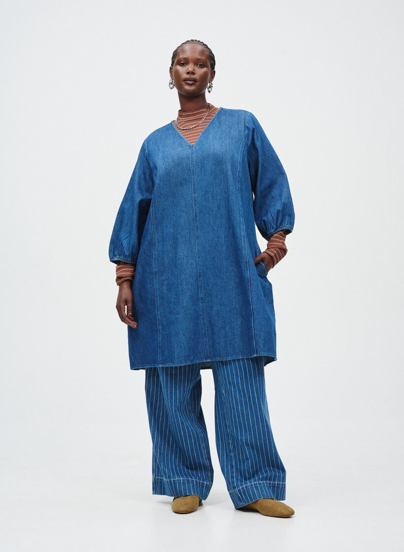 Short denim dress with 3/4 sleeves, Blue, Image image number 0