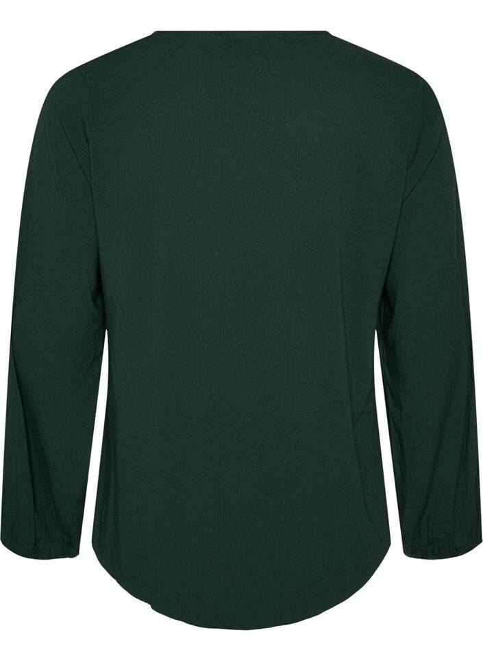 Viscose blouse with V-neck and rounded hem, Green, Packshot image number 1