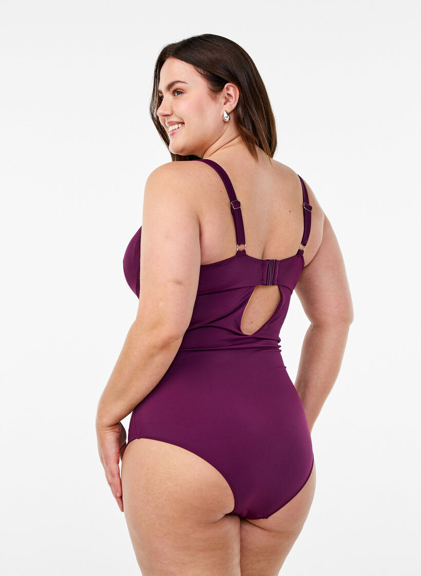 Swimsuit with underwire and draping, Purple, Model image number 1