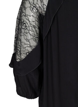 Viscose blouse with lace and 3/4 length sleeves, Black, Packshot image number 3