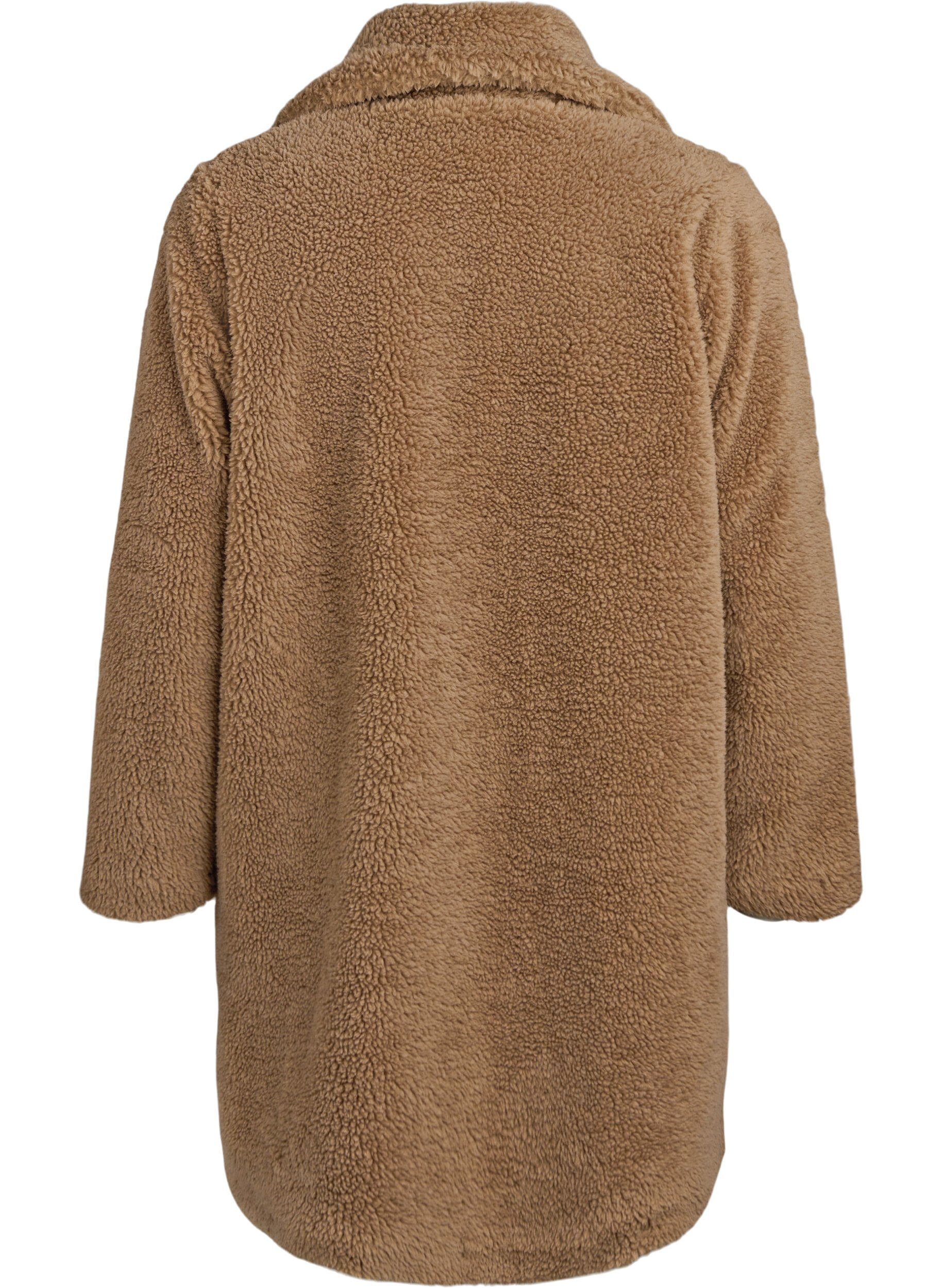 Zizzifashion Soft teddy jacket with buttons and a collar, Brown, Packshot image number 1