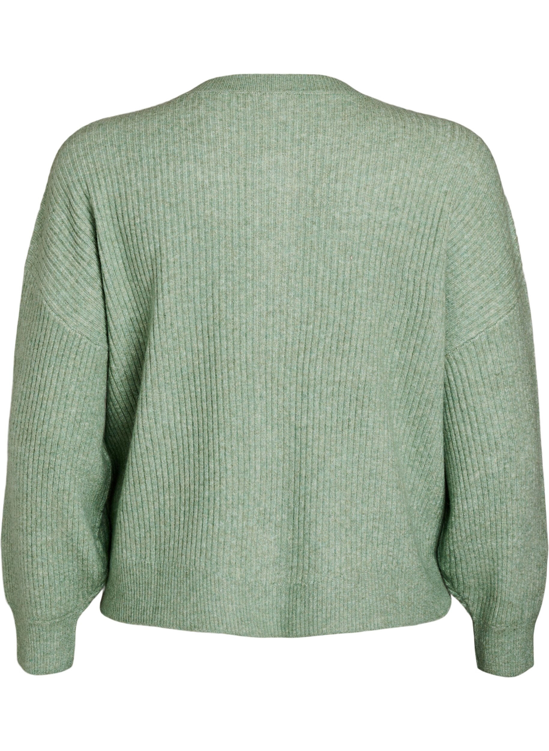 Zizzifashion Rib knit cardigan with buttons, Green, Packshot image number 1