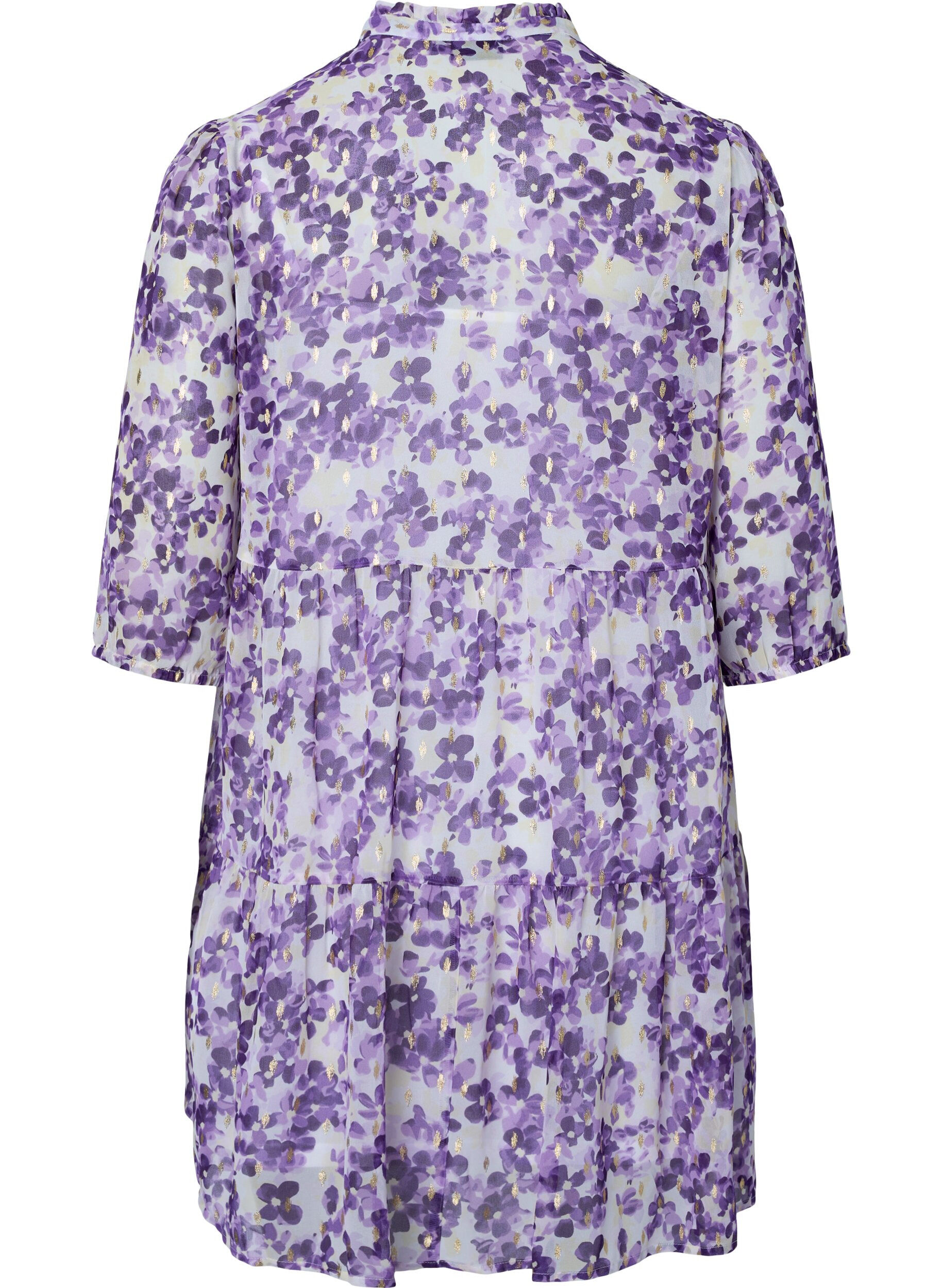 Zizzifashion Tunic with floral print and lurex, Beige/Purple Flower, Packshot image number 1