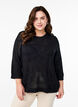 Knit blouse with an openwork pattern and 3/4 sleeves, Black, Model image number 0
