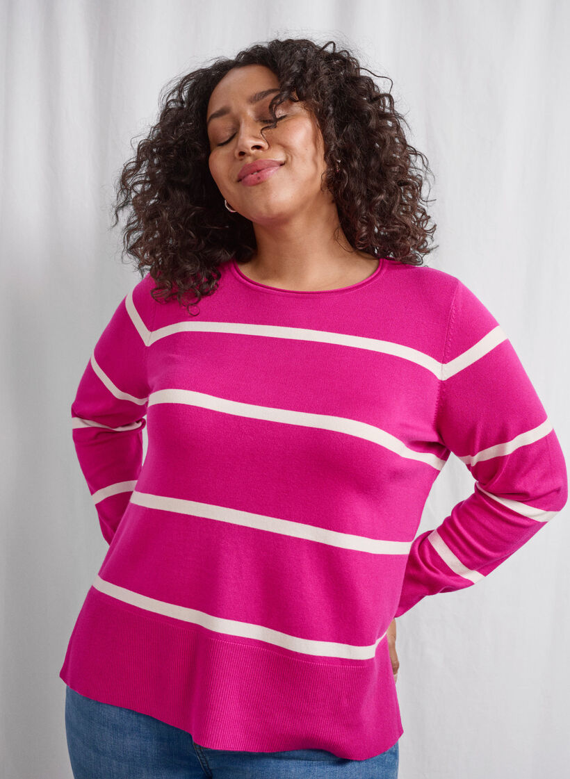 Knitted viscose blouse with stripes, Pink, Image image number 0