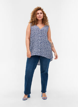 Printed viscose top with buttons, Petit  Blue Flower, Model image number 2