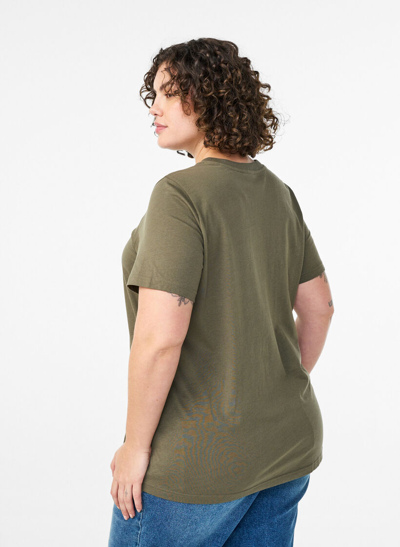 Basic cotton T-shirt with round neck, Green, Model image number 2