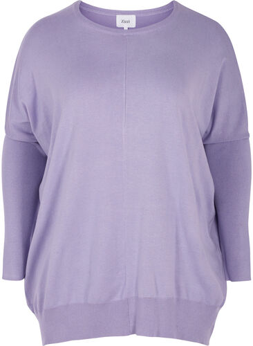 Loose knitted blouse with ribbed edges, Lavender, Packshot image number 0