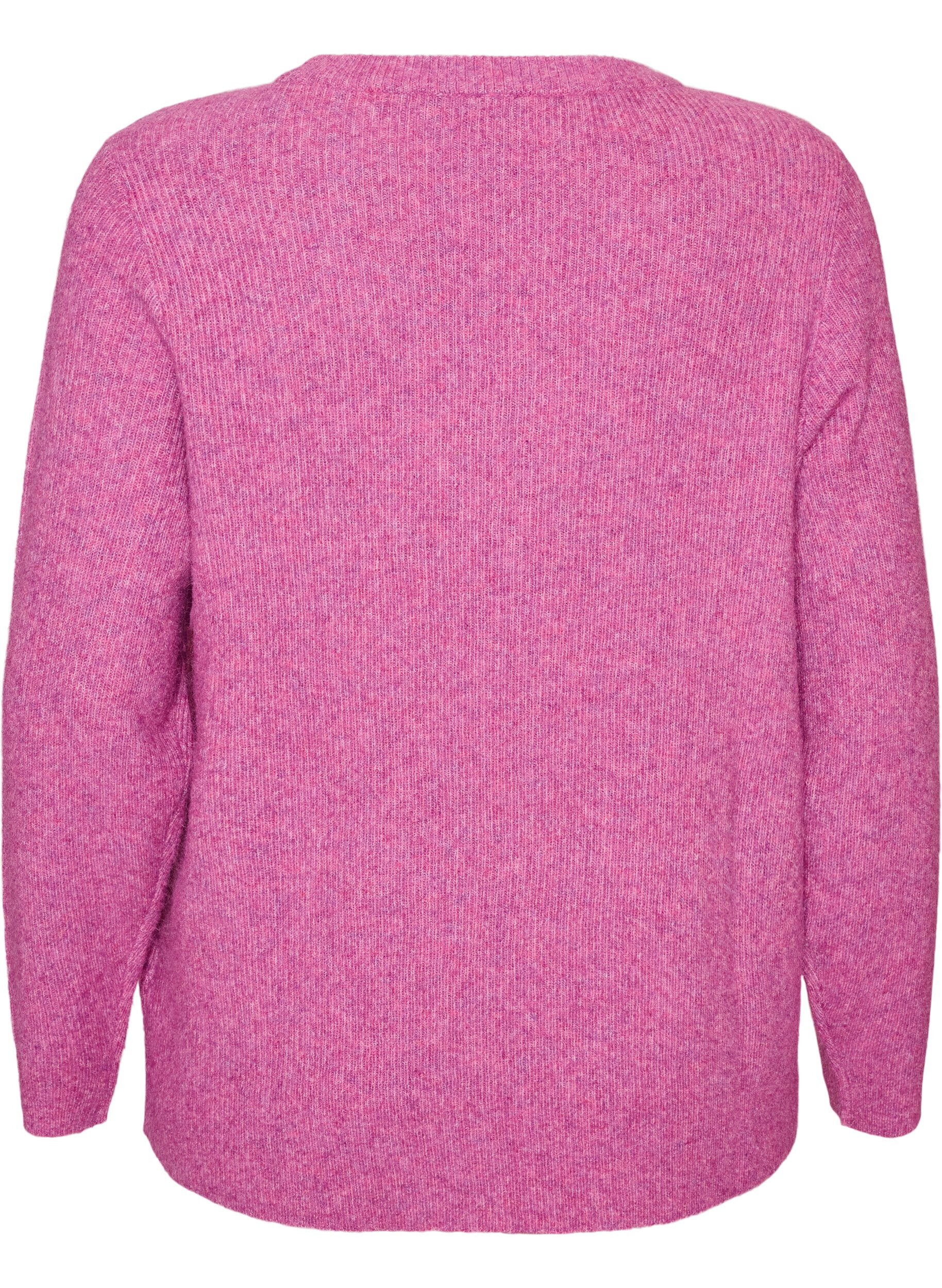 ZizzifashionMelange knit blouse with round neck, Purple, Packshot image number 1