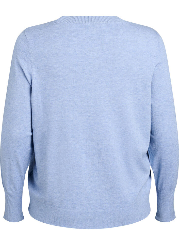 FLASH - Knitted blouse with a round neck, Blue, Packshot image number 1